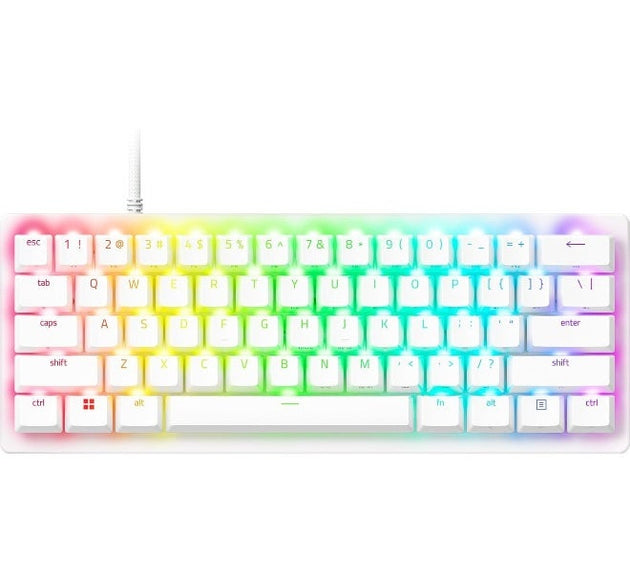 Razer Huntsman V3 Pro Mini 60% Gaming Keyboard, Analog Optical Switches Gen‑2 (0.1–4.0 mm Adjustable Actuation), Rapid Trigger & Snap‑Tap, 60% Compact Layout, PBT Double‑Shot Keycaps, Chroma RGB, USB‑C Wired, White Edition