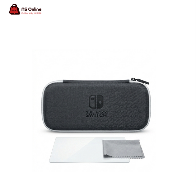 Official Nintendo Switch Carrying Case & Screen Protector Set | Slim Protective Travel Pouch for Switch & OLED | Charcoal Fabric Hard Shell Case with Microfiber Cleaning Cloth & Display Guard