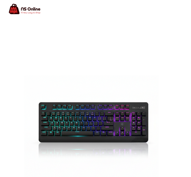 Porodo Gaming Full-Size Keyboard PDX211 | Mechanical Feel Wired Keyboard | Rainbow Backlit LED | Ergonomic Design with Anti-Ghosting