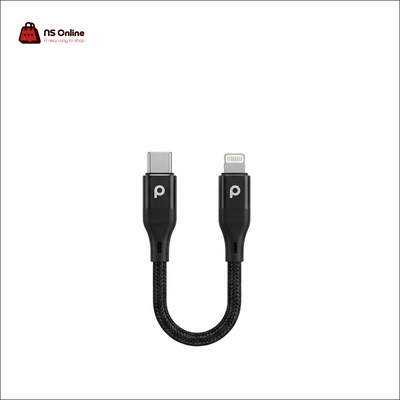Porodo Premium Braided USB-C to Lightning Fast Charging Cable (PD-CCBR025) | 25cm Ultra-Short Portable iOS Cord | Heavy-Duty Power Delivery (PD) & Sync Wire with Reinforced Connectors for Power Banks