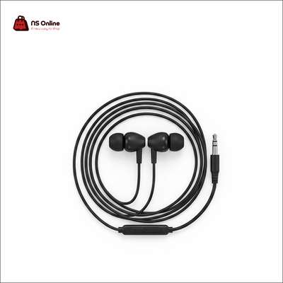 Porodo Blue 3.5mm In-Ear Stereo Earphones with In-Line Mic & Call Control | Noise-Isolating Ergonomic Silicone Ear Tips & 1.2m Cable for Smartphones, Laptops, Tablets & Gaming Controllers (Black)
