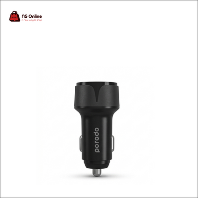 Porodo Dual USB Car Charger & Power Adapter | Fast High-Output Compact 12V–24V Vehicle Adapter with Smart Multi-Protection System for Smartphones, Tablets & Power Banks (Matte Black)