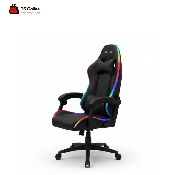 كرسي الألعاب NS GAMER Pro RGB | تصميم مريح بظهر عالٍ مع دعم للفقرات القطنية | إضاءة LED متعددة الألوان مدمجة