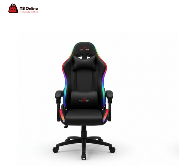 كرسي الألعاب NS GAMER Pro RGB | تصميم مريح بظهر عالٍ مع دعم للفقرات القطنية | إضاءة LED متعددة الألوان مدمجة