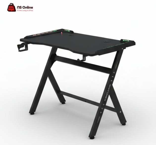 NS GAMER Pro RGB Gaming Desk | Ergonomic Z-Shaped Steel Frame | Integrated Cup Holder & Headphone Hook | Dynamic LED Lighting Combat Station