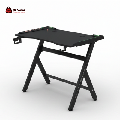 NS GAMER Pro RGB Gaming Desk | Ergonomic Z-Shaped Steel Frame | Integrated Cup Holder & Headphone Hook | Dynamic LED Lighting Combat Station
