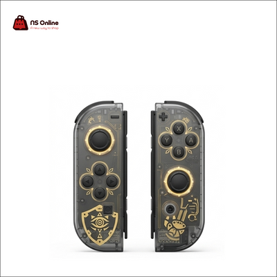 Custom Transparent Smoke Grey Wireless LED Joy-Con Controller Pair for Nintendo Switch & OLED | Zelda Tears of the Kingdom Edition | Left/Right Bluetooth Joypad Set with Gold Illumination Rings, Ergonomic D-Pad, and Dual Vibration