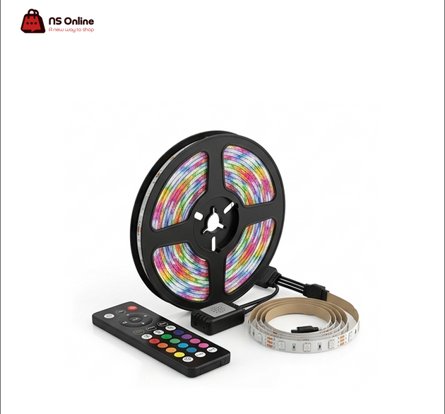 Porodo Smart RGB LED Light Strip Kit | Vibrant Multi-Color Ambient Room Lighting | Music Sync Mode, Remote Control & Inline Hub, USB Powered Flexible LED Tape for Gaming Setup, TV Backlight, and Desk Decoration