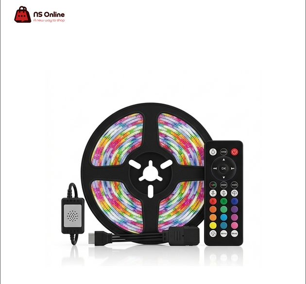 Porodo Smart RGB LED Light Strip Kit | Vibrant Multi-Color Ambient Room Lighting | Music Sync Mode, Remote Control & Inline Hub, USB Powered Flexible LED Tape for Gaming Setup, TV Backlight, and Desk Decoration