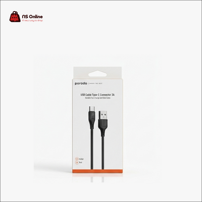Porodo USB-A to Type-C 3A Fast Charging & Data Cable (1.2m / 4ft) | High-Speed USB Cable Type-C Connector 3A with Reinforced Strain Relief for Android Smartphones, Tablets, Power Banks & Accessories