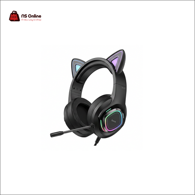Hoco W107 Cute Cat Ear Wired Gaming Headset | Immersive Surround Sound Over-Ear Headphones with Dynamic RGB LED Lighting, HD Omni-Directional Microphone & Premium Comfort Ear Cushioning