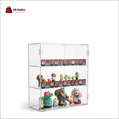 JYS Multi-Tier Acrylic Display Case & Dust Cover for Nintendo Switch | Optical-Grade Clear Acrylic Storage Showcase with Dual Sliding Doors