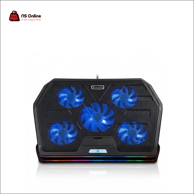 Porodo Gaming Multi-Fan Laptop Cooling Pad | High-Performance Notebook Cooler with 5 LED-Illuminated Quiet Fans | Ergonomic Adjustable Height Stand, Full-Mesh Surface, and Dynamic RGB Rim Lighting