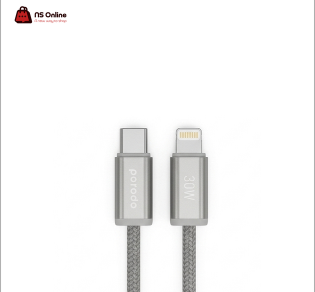 Porodo 27W Power Delivery (PD) Fast Charging USB-C to Lightning Cable | Heavy-Duty Braided Type-C to IP Data & Charging Cable for iPhone 14 / 13 / 12 / 11, iPad & AirPods (Space Gray)