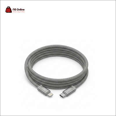 Porodo 27W Power Delivery (PD) Fast Charging USB-C to Lightning Cable | Heavy-Duty Braided Type-C to IP Data & Charging Cable for iPhone 14 / 13 / 12 / 11, iPad & AirPods (Space Gray)