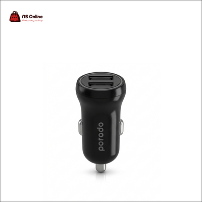 Porodo Dual USB Port Car Charger Adapter | Compact 12V/24V Vehicle Power Plug with Smart Fast Charging & Multi-Protection for Smartphones, Tablets & Dash Cams (Matte Black)