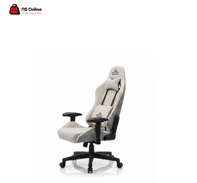 NS GAMER Elite Fabric Gaming Chair | Cream White & Houndstooth Edition | Ergonomic Racing Seat with Breathable Material | Pro Series Comfort