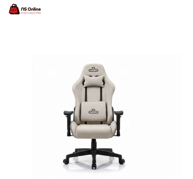 NS GAMER Elite Fabric Gaming Chair | Cream White & Houndstooth Edition | Ergonomic Racing Seat with Breathable Material | Pro Series Comfort