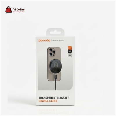 Porodo Premium Transparent MagSafe Wireless Charging Cable | 1.8m/6ft Heavy-Duty TPU Cord | 15W Fast Magnetic Wireless Charger with Visible Cyber-Circuit Design for iPhone 16, 15, 14, 13, 12 Series