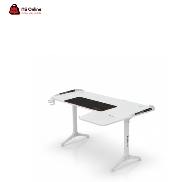 Deadskull L-Shaped Professional Gaming Desk | Left-Hand Corner Design | Integrated RGB Lighting & Carbon Fiber Surface | Arctic White Edition