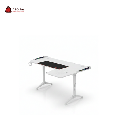 Deadskull L-Shaped Professional Gaming Desk | Left-Hand Corner Design | Integrated RGB Lighting & Carbon Fiber Surface | Arctic White Edition