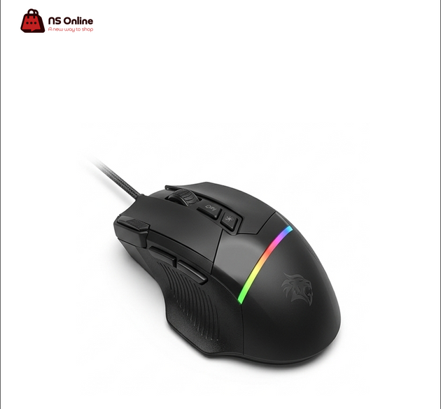 Porodo Gaming PDX321 Ergonomic Wired RGB Gaming Mouse | High-Precision Optical Sensor, Adjustable DPI, Textured Thumb Rest, Programmable Side Buttons & Braided Cable for PC & Laptop Gaming (Matte Black)