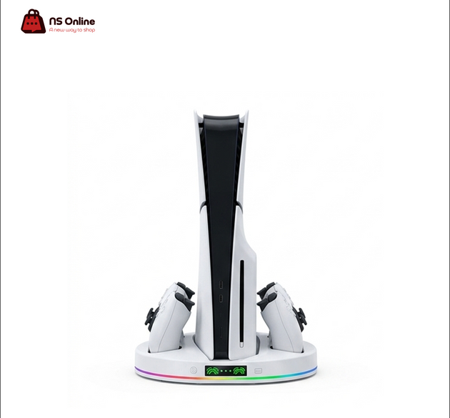 Deadskull Multifunctional RGB Cooling Stand for PS5 Slim & Disc Console | Dual Wireless Controller Charging Dock Station with Visual LED Charge Indicators & Ambient RGB Base