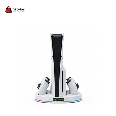 Deadskull Multifunctional RGB Cooling Stand for PS5 Slim & Disc Console | Dual Wireless Controller Charging Dock Station with Visual LED Charge Indicators & Ambient RGB Base