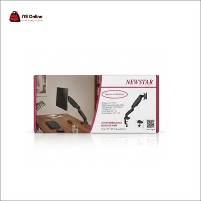 Newstar Premium Counterbalance Monitor Arm Stand | Adjustable Gas Spring Desk Mount Mechanical Bracket | Single Articulating Arm Support for 17" to 32" Flat & Curved Screen Monitors