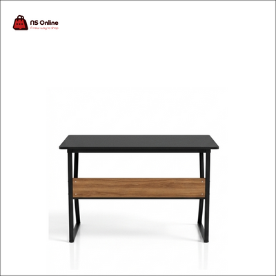 Game Boss Premium Ergonomic Gaming Desk | Modern Industrial Computer Table | Stealth Black Surface with Natural Wood Grain Crossbeam Accent | Heavy-Duty Reinforced Metal Frame Workstation