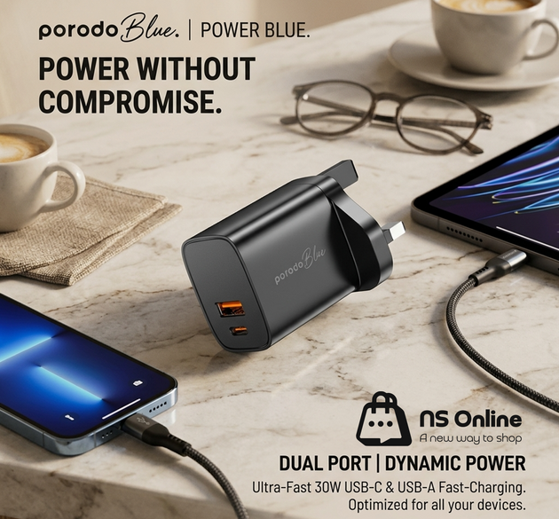 PORODO CHARGER Black Usb + C