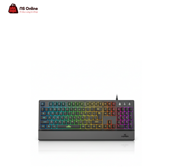 لوحة مفاتيح الألعاب NS GAMER VOLTIX RGB (NS040) | خاصية منع الظلال بشكل كامل وتقنية إضاءة الليزر | عمر افتراضي للمفاتيح يصل إلى 50 مليون ضغطة | مسند مدمج للمعصم