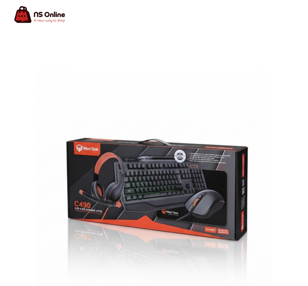 Meetion C490 4-in-1 PC Gaming Kit | Rainbow Backlit Multimedia Keyboard | 3200 DPI High-Precision Mouse | 3.5mm Stereo Headset with Mic | High-Precision XL Mouse Pad
