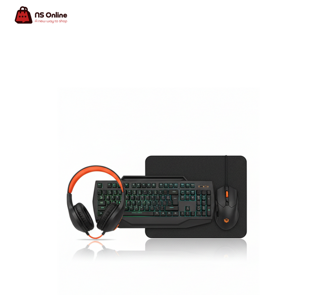 Meetion C490 4-in-1 PC Gaming Kit | Rainbow Backlit Multimedia Keyboard | 3200 DPI High-Precision Mouse | 3.5mm Stereo Headset with Mic | High-Precision XL Mouse Pad