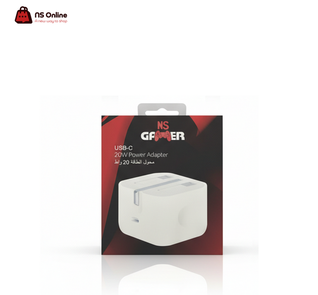 محول طاقة NS GAMER بقدرة 20 وات ومنفذ USB-C | قابس شحن سريع | شاحن جداري مدمج عالي السرعة