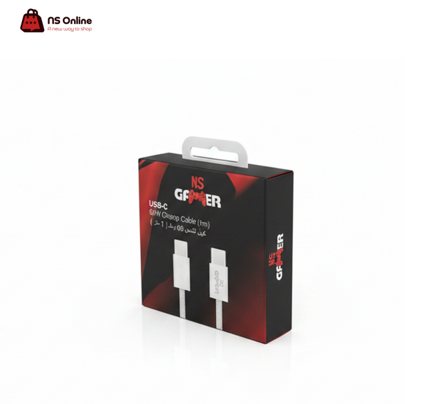 كابل NS GAMER USB-C إلى USB-C بقدرة 60 وات (1 متر) | شحن سريع ومزامنة بيانات بتقنية PD | كابل ممتاز لهواتف آيفون 15/16 وأجهزة آيباد وماك بوك آير وأندرويد