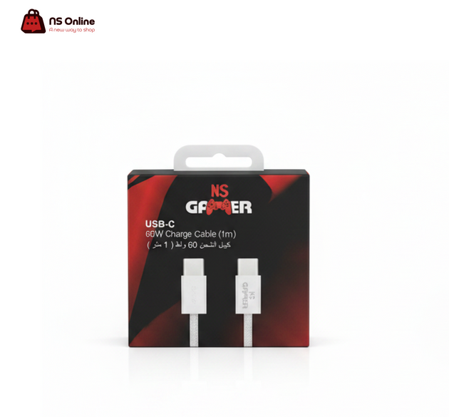 كابل NS GAMER USB-C إلى USB-C بقدرة 60 وات (1 متر) | شحن سريع ومزامنة بيانات بتقنية PD | كابل ممتاز لهواتف آيفون 15/16 وأجهزة آيباد وماك بوك آير وأندرويد
