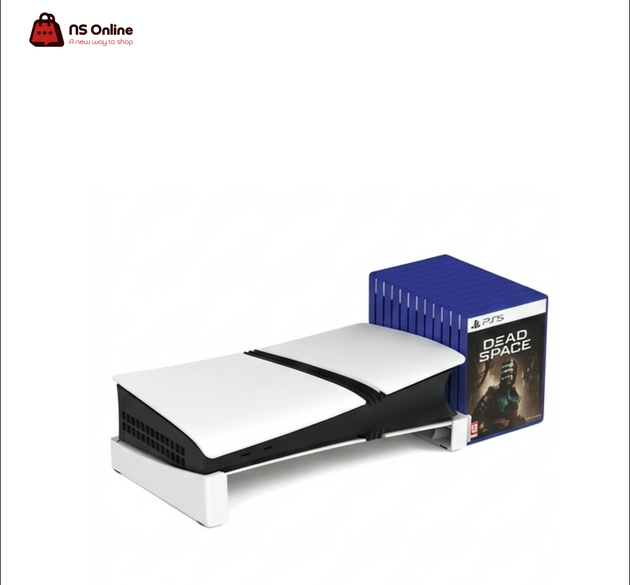 Deadskull Stand 8033 Horizontal Stand with Integrated Game Disc Storage Rack for PS5 Slim | Compact Non-Slip Desk Base Holder & Space-Saving Media Organizer Case Tower