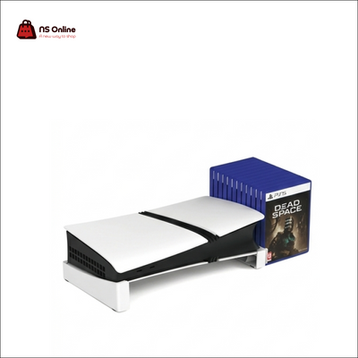 Deadskull Stand 8033 Horizontal Stand with Integrated Game Disc Storage Rack for PS5 Slim | Compact Non-Slip Desk Base Holder & Space-Saving Media Organizer Case Tower
