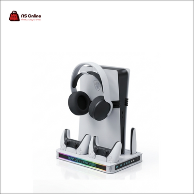 Deadskull Stand 8041 Multifunctional RGB Cooling Stand for PS5 Slim & Disc Console | Dual Controller Fast Charging Dock with Intelligent Temperature Display, Fan Speed Control & Headset Mount
