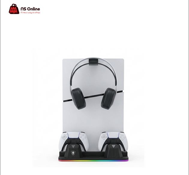 Deadskull P-5 Pro Command Station Vertical Stand | All-in-One Multi-Functional Cooling Dock for PS5 | Dual DualSense Fast Wireless Charger | Built-in Headset Holder & Game Disc Storage | Atmospheric Touch-Controlled RGB Base