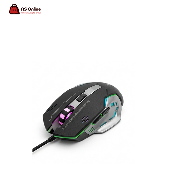 Deadskull Nova High-Performance Wired Gaming Mouse | Ergonomic Pro-Gaming PC Mouse with Dynamic RGB Side Wings, Purple LED Scroll Accent & Heavy-Duty Braided Cable | Matte Black & Metallic Silver Professional Game Mouse
