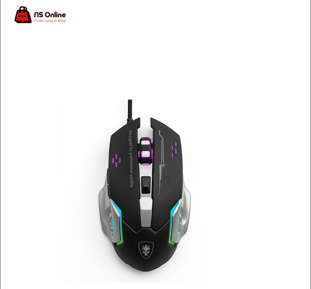 Deadskull Nova High-Performance Wired Gaming Mouse | Ergonomic Pro-Gaming PC Mouse with Dynamic RGB Side Wings, Purple LED Scroll Accent & Heavy-Duty Braided Cable | Matte Black & Metallic Silver Professional Game Mouse