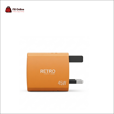 Title PAWA Retro 45W GaN PD Fast Charger | Single Type-C Port UK Wall Adapter | Compact Power Block for MacBook, iPad, Samsung & iPhone (Orange)