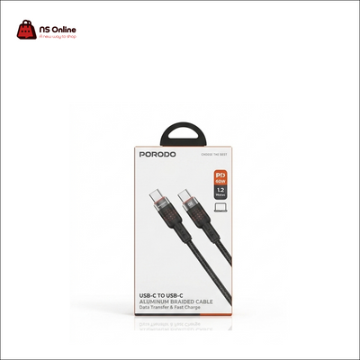 Porodo 60W PD USB-C to USB-C Aluminum Braided Cable (1.2m) | Fast Charge & Data Sync Cord for MacBook, iPad, PC & Android
