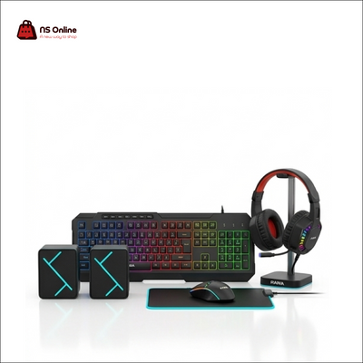 PAWA 6-in-1 Ultimate RGB Gaming Accessories Bundle | Full-Size RGB Gaming Keyboard, Precision Optical Gaming Mouse, Edge-Lit RGB Mouse Pad, Over-Ear Stereo Headset with Boom Mic, Headphone Stand & Desktop RGB Speakers Set for PC Gaming