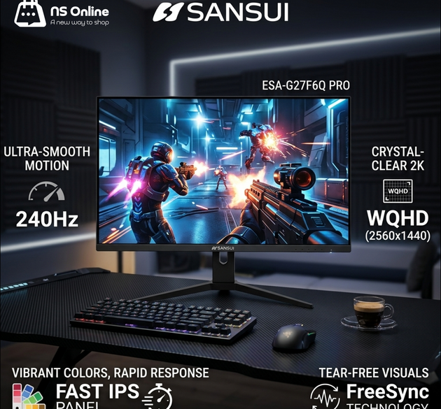 Sansui ESA-G27F6Q PRO 27-Inch Gaming Monitor | Premium IPS Flat Panel Display | 2K WQHD 2560x1440 Resolution | Elite 240Hz Refresh Rate | Ultra-Slim Frameless Bezel with Ergonomic Stand