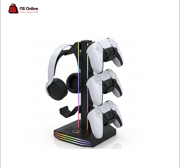 Deadskull Stand 8006S Multifunctional RGB Controller & Headset Stand | Universal Tiered Gaming Controller Organizer | Desktop Display Tree with Dynamic RGB Accent Lighting & Touch Control Base