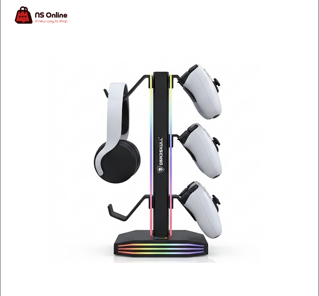 Deadskull Stand 8006S Multifunctional RGB Controller & Headset Stand | Universal Tiered Gaming Controller Organizer | Desktop Display Tree with Dynamic RGB Accent Lighting & Touch Control Base