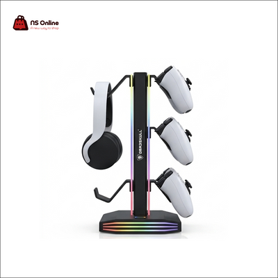 Deadskull Stand 8006S Multifunctional RGB Controller & Headset Stand | Universal Tiered Gaming Controller Organizer | Desktop Display Tree with Dynamic RGB Accent Lighting & Touch Control Base